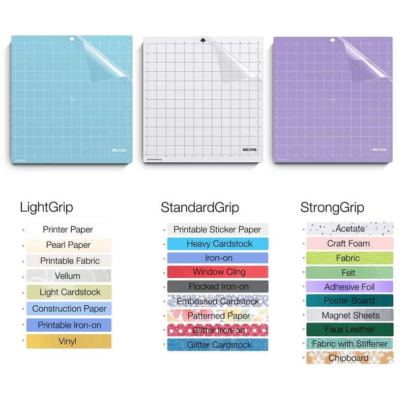 Nicapa Replacement Cutting Mat for Silhouette(12x12 inch 3pack-Standardgripã€Lightgripã€Stronggrip) Adhesive&Sticky Non-Slip Flexible Square Gridded Cut Mats Set Matts Vinyl Craft Sewing Cloth - Image 3